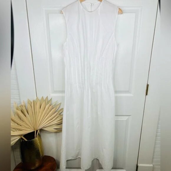Khaite Women's White Wes Pleated Cotton Poplin Dress Size 12  Sleeveless - Picture 3 of 12